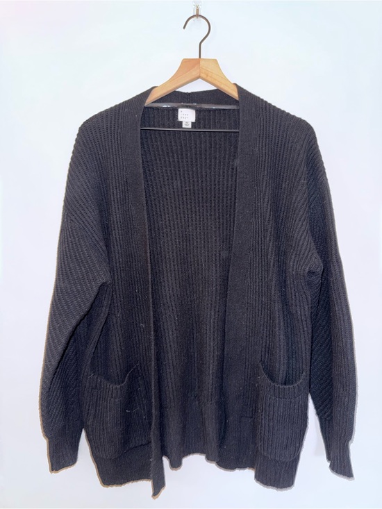 a new day Sweaters - a new day Black Open-Front Ribbed Cardigan with Pockets